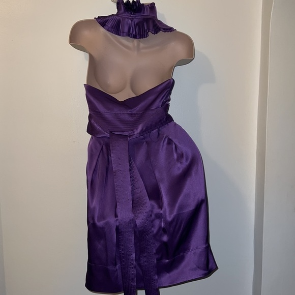 BCBGMaxazria Ruffled Silk Tuxedo Halter Dress Size 2 - Picture 2 of 8